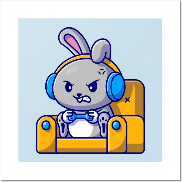 Cute Rabbit Gaming On Sofa Cartoon Wall Art by Catalyst Labs